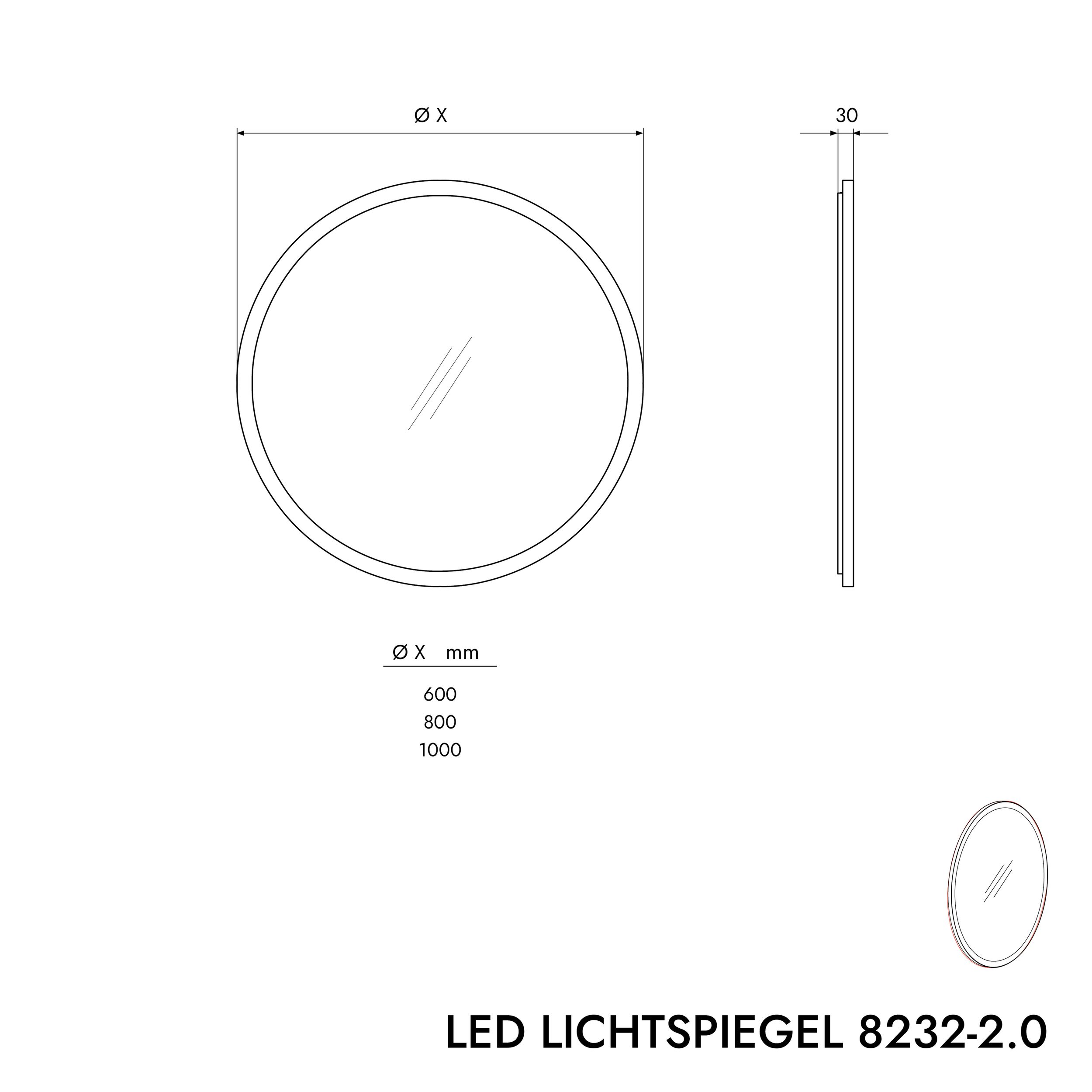 LED-belyst spejl 8232-2.0 Rundt