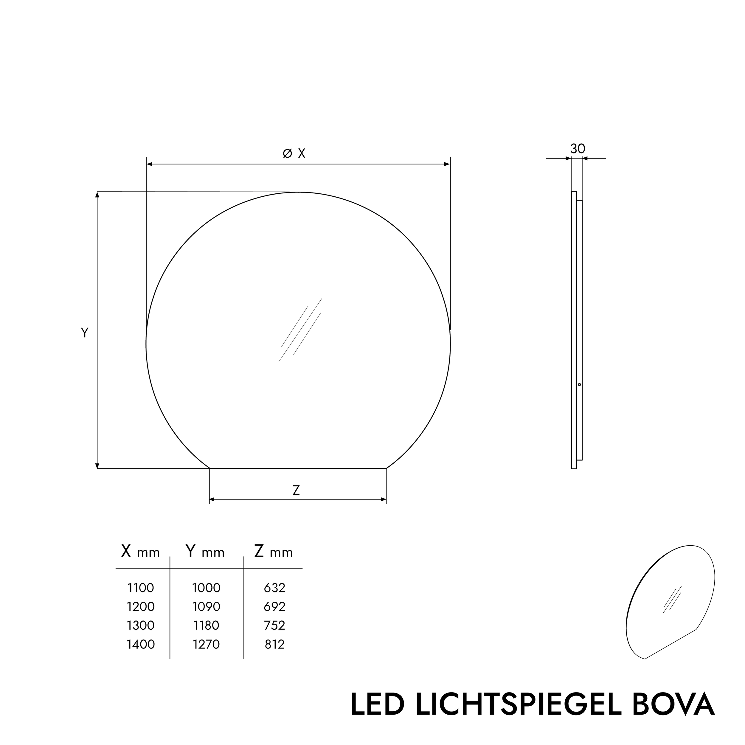 LED-belyst spejl BOVA 2.0 rund