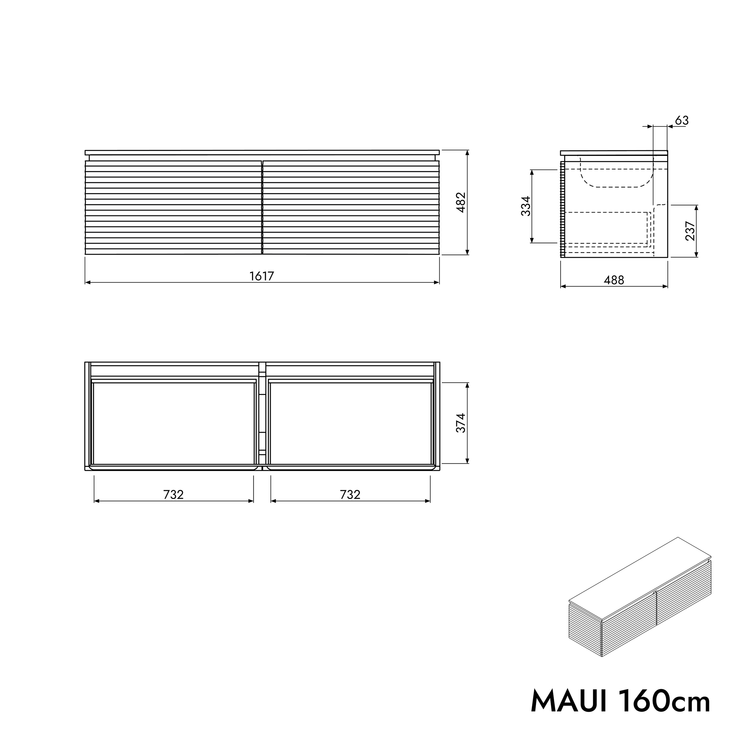 Vaskeskab MAUI 160 cm
