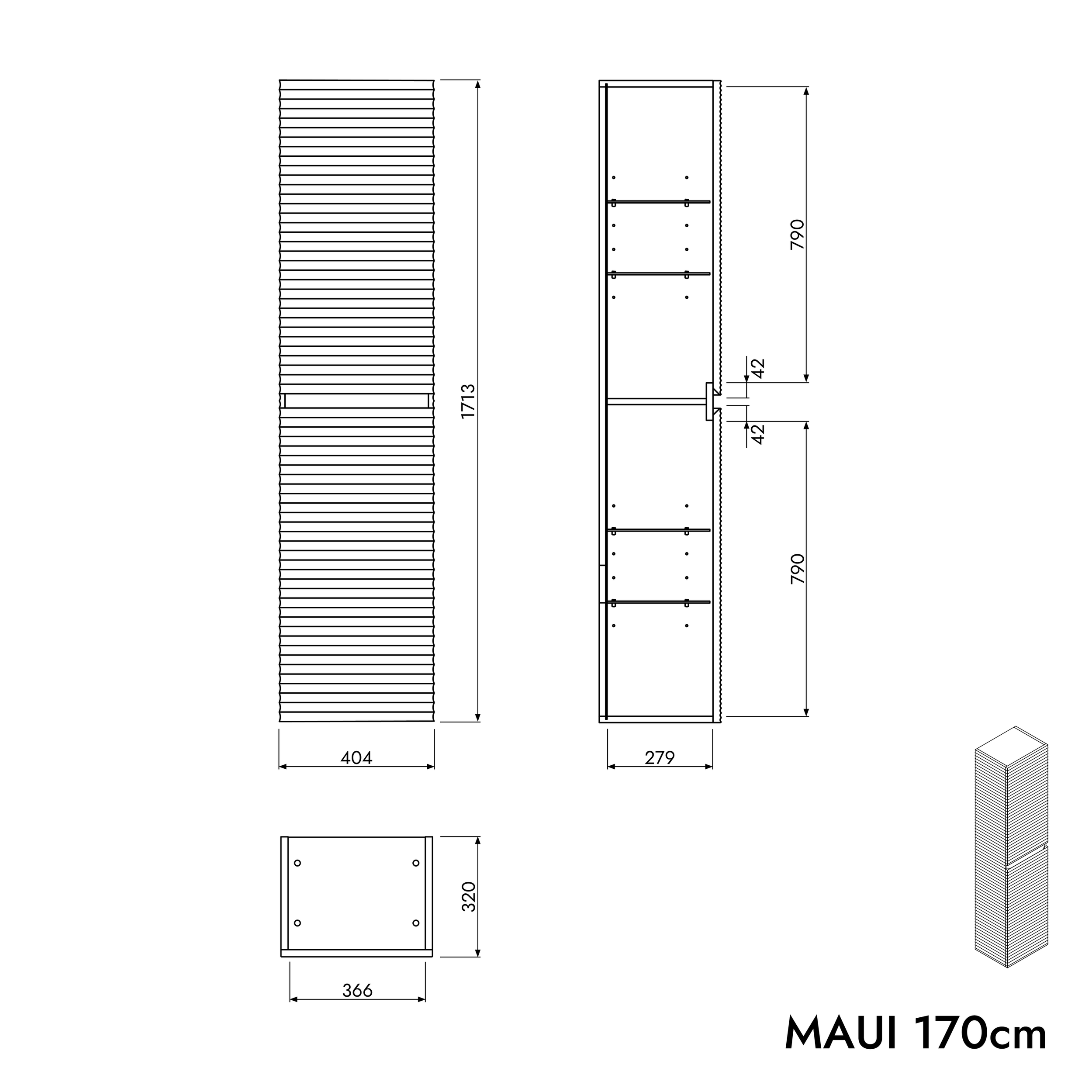 Bad Hochschrank MAUI 171 cm