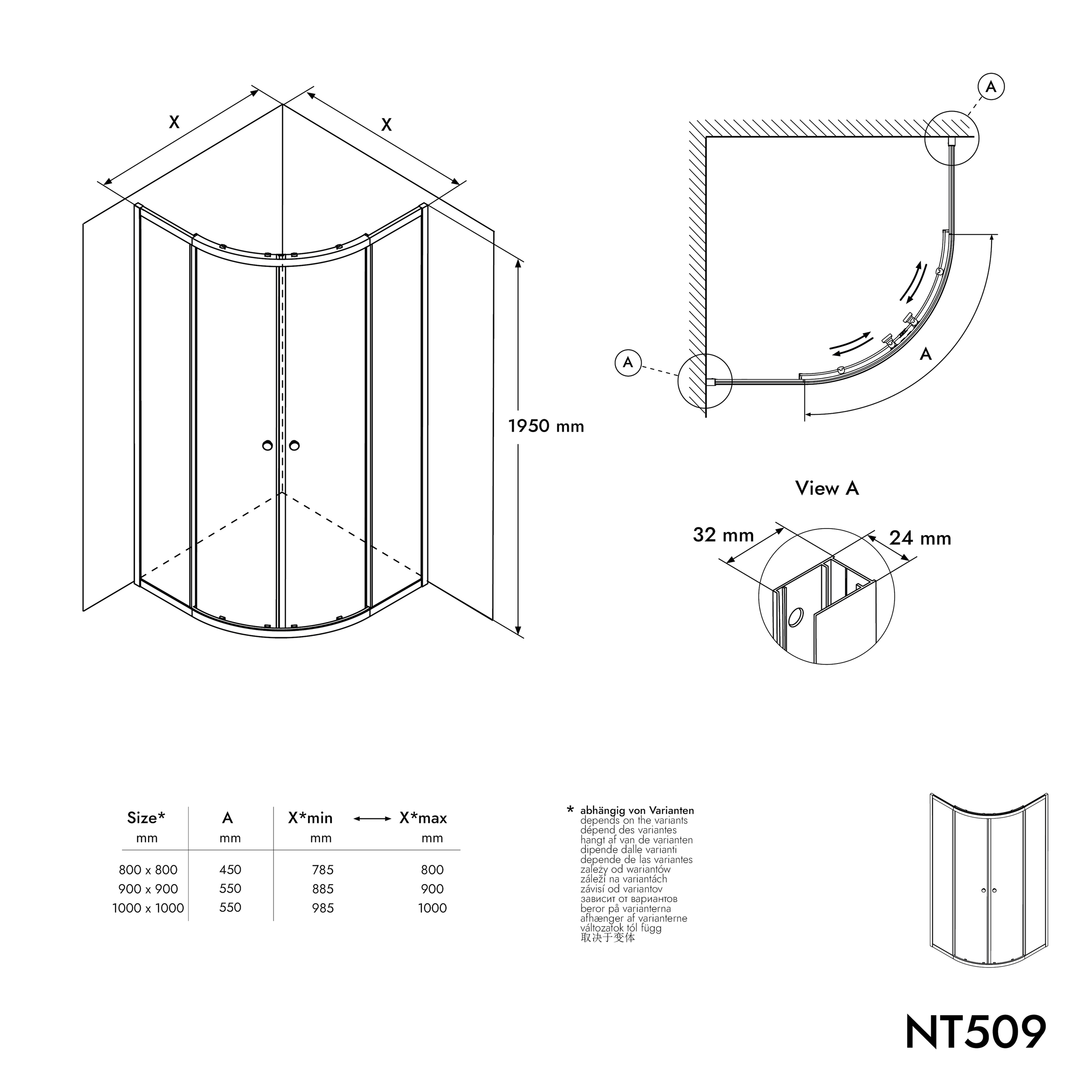 Rund bruser NT509 med skydedøre