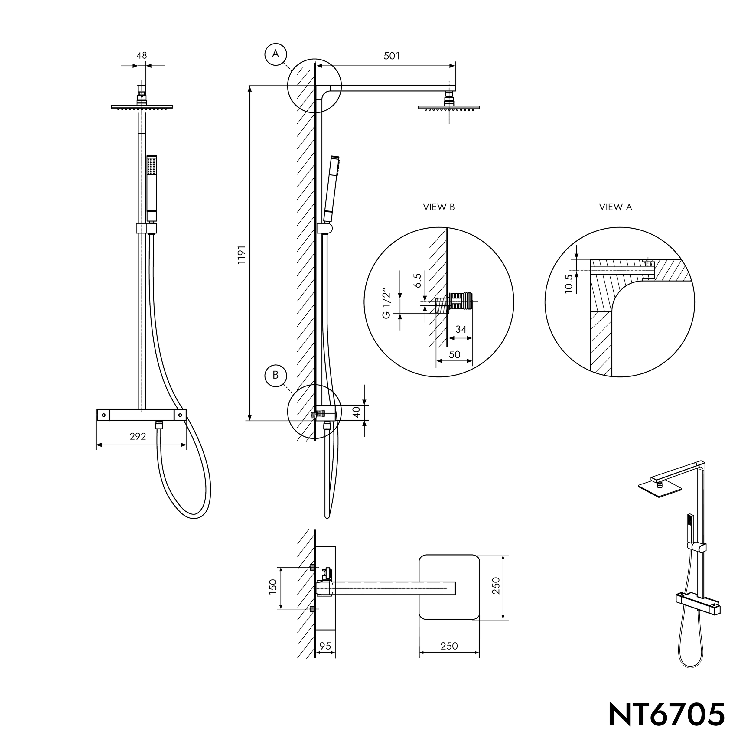 Design brusesøjle NT6705C med termostat