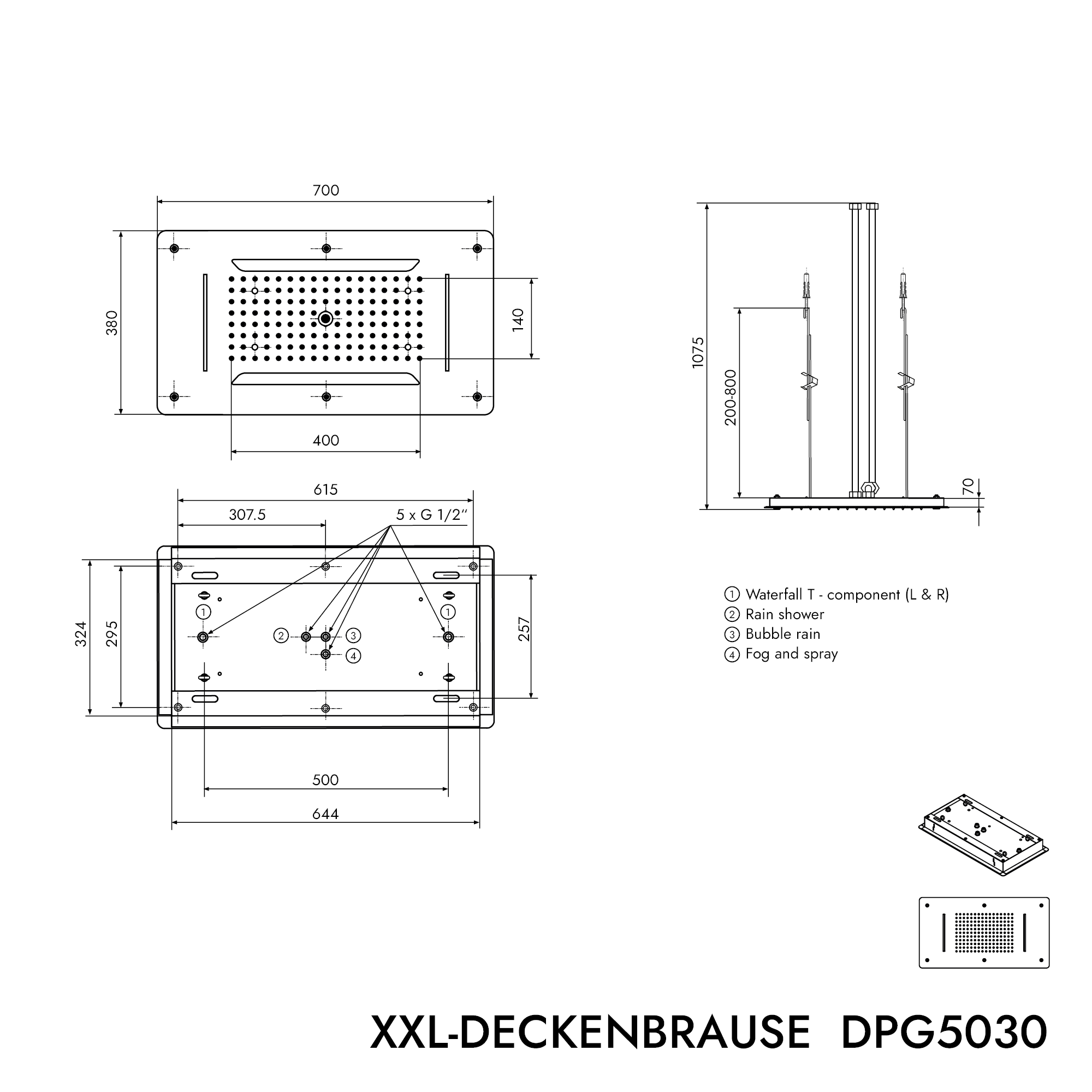Brusehoved til indbygning i loftet XXL DPG5030