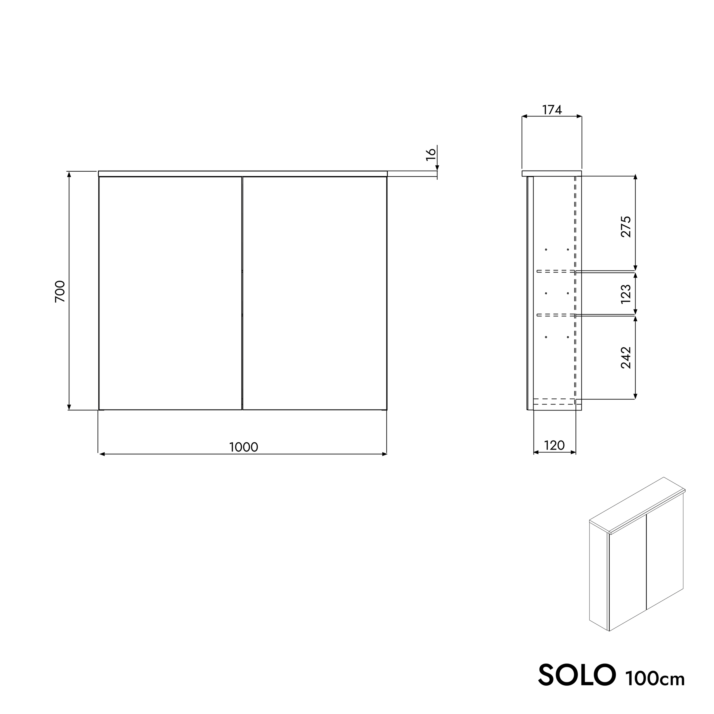 Spejlskab SOLO med LED-belysning