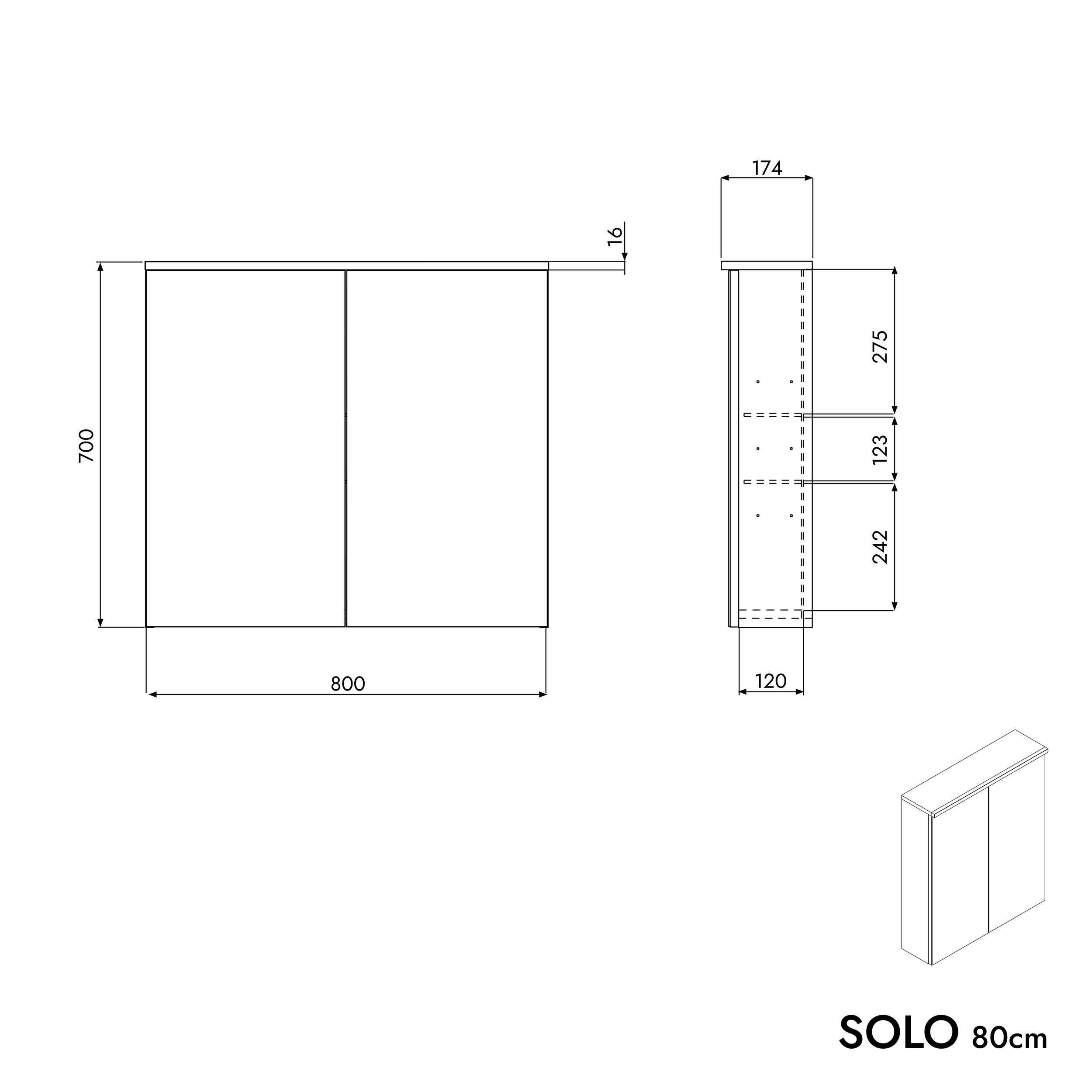 Spejlskab SOLO med LED-belysning - 80 cm