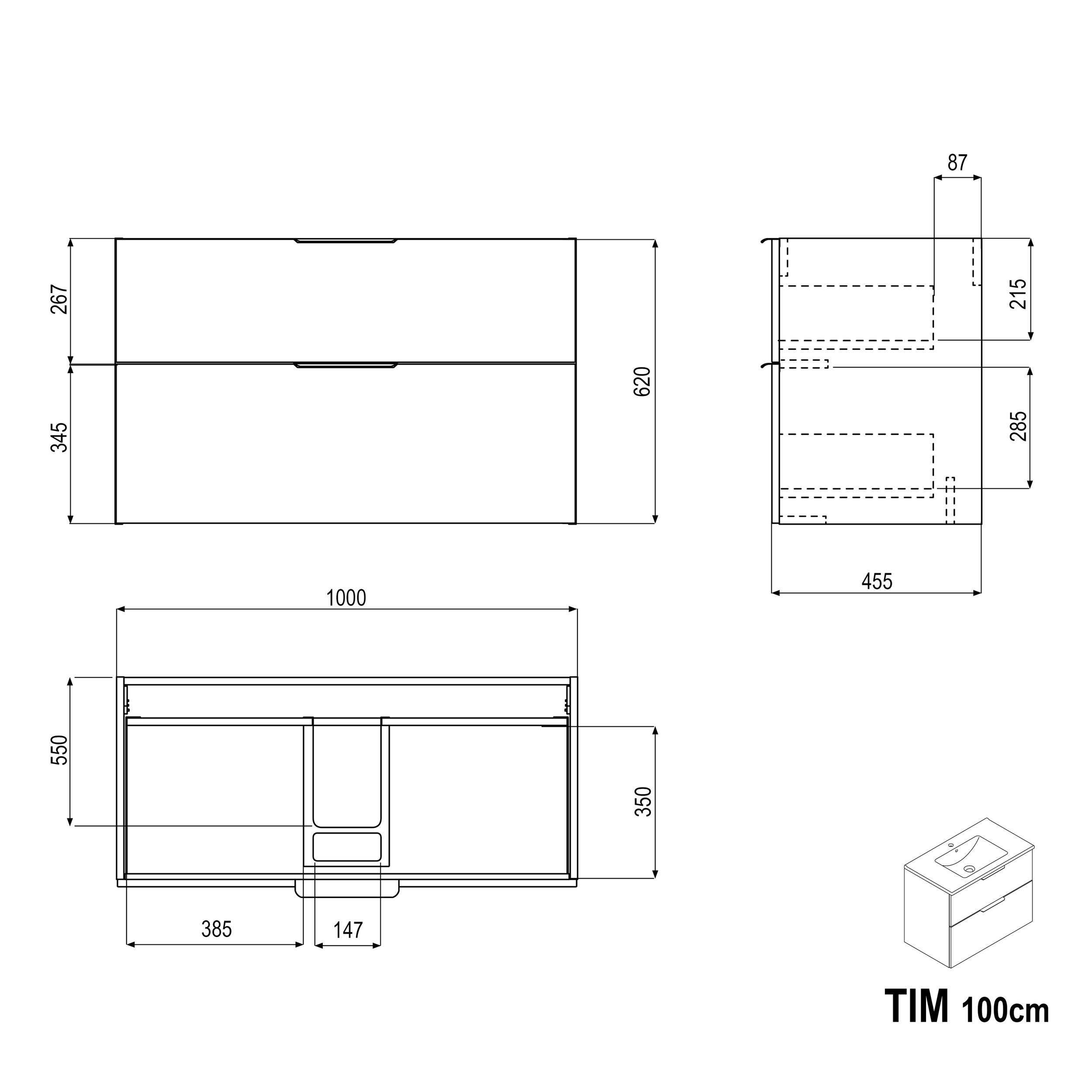 Underskab TIM 100 cm