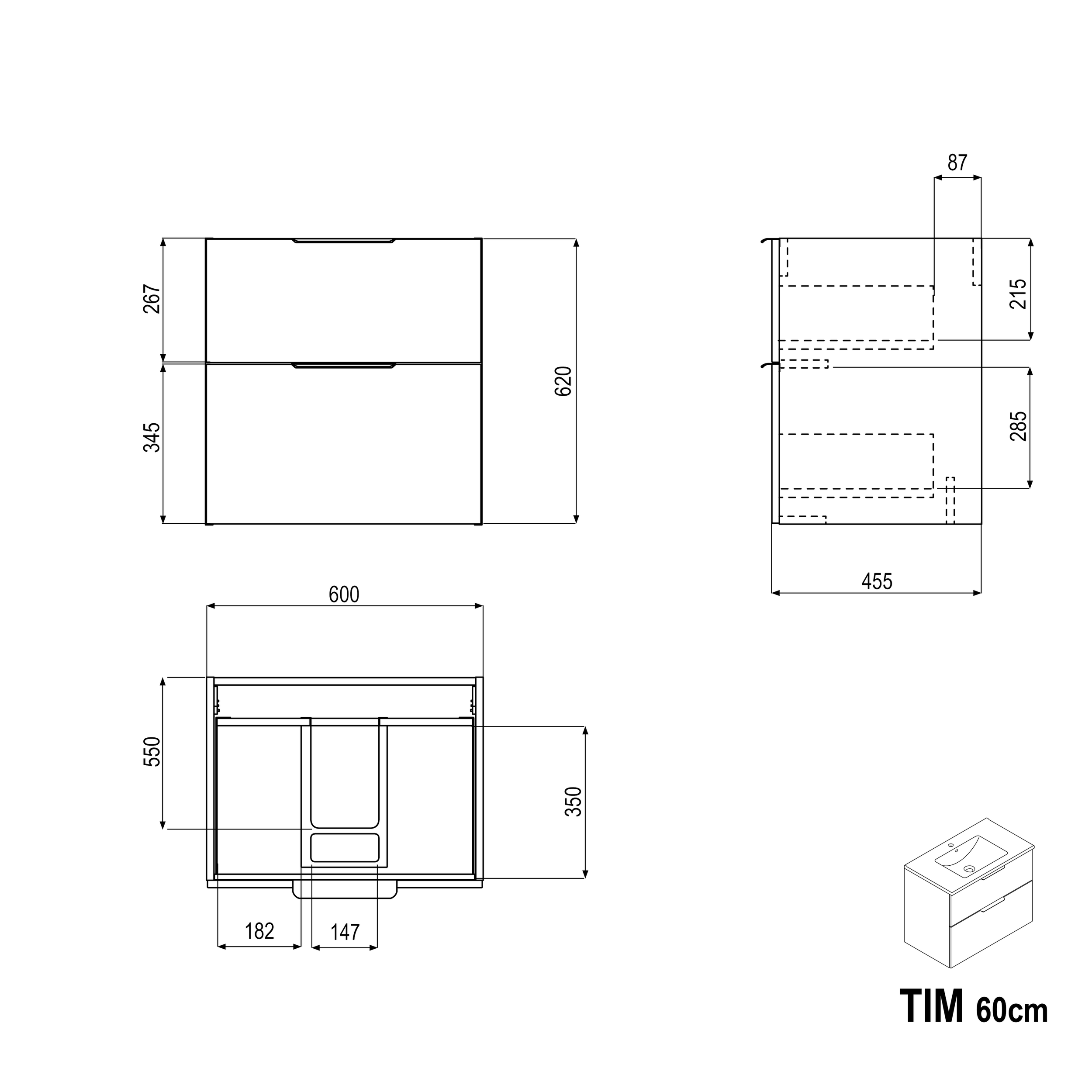 Underskab TIM 60 cm