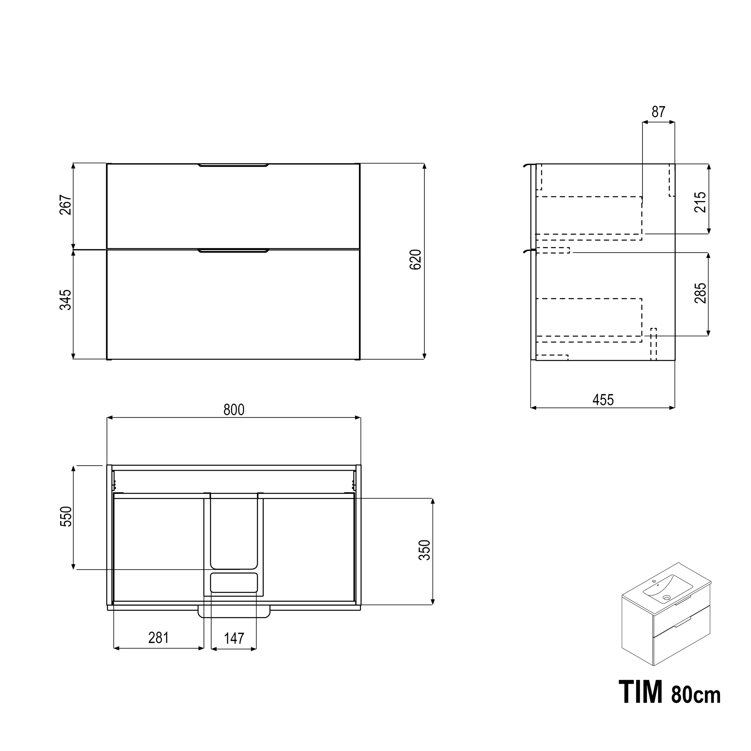 Underskab TIM 80 cm