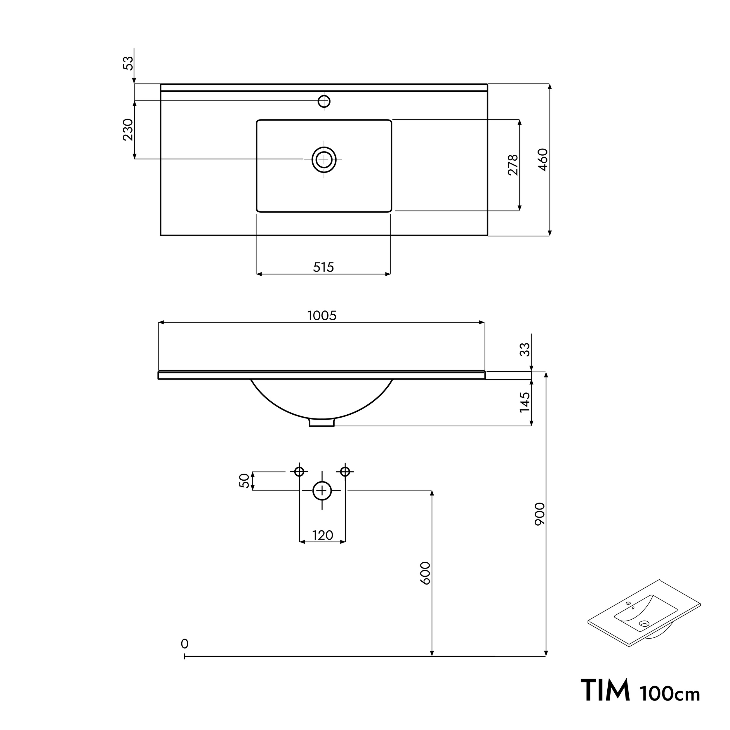 Badmöbel Set TIM 100 cm mit Waschbecken