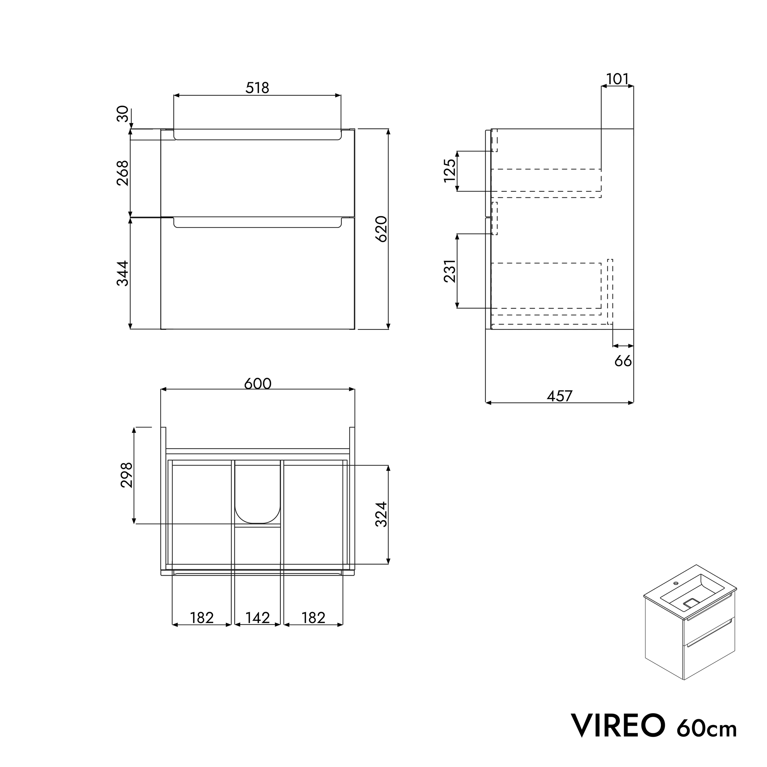 VIREO 60 cm underskab