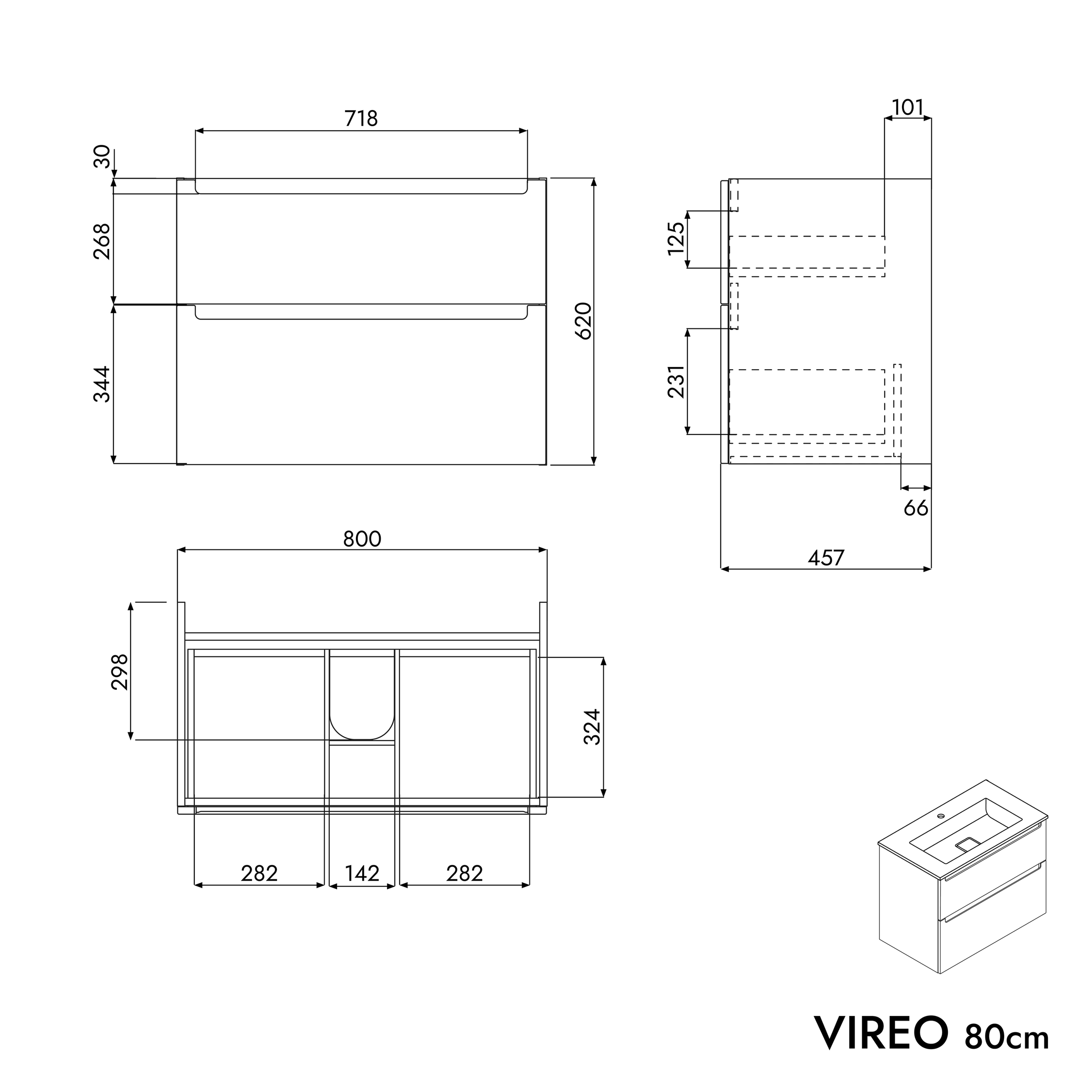 VIREO 80 cm underskab