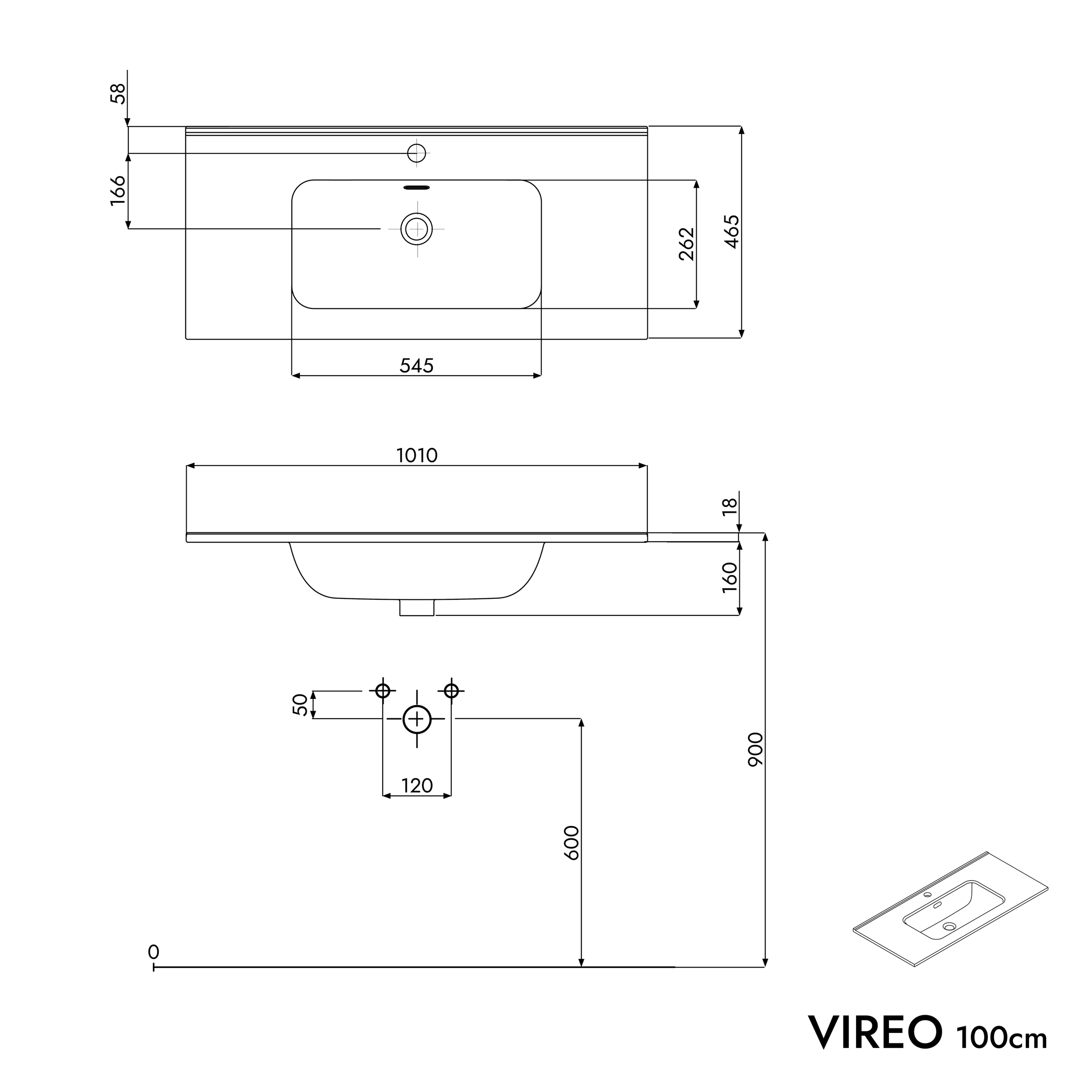 Badmöbel Set VIREO 100 cm mit Waschbecken