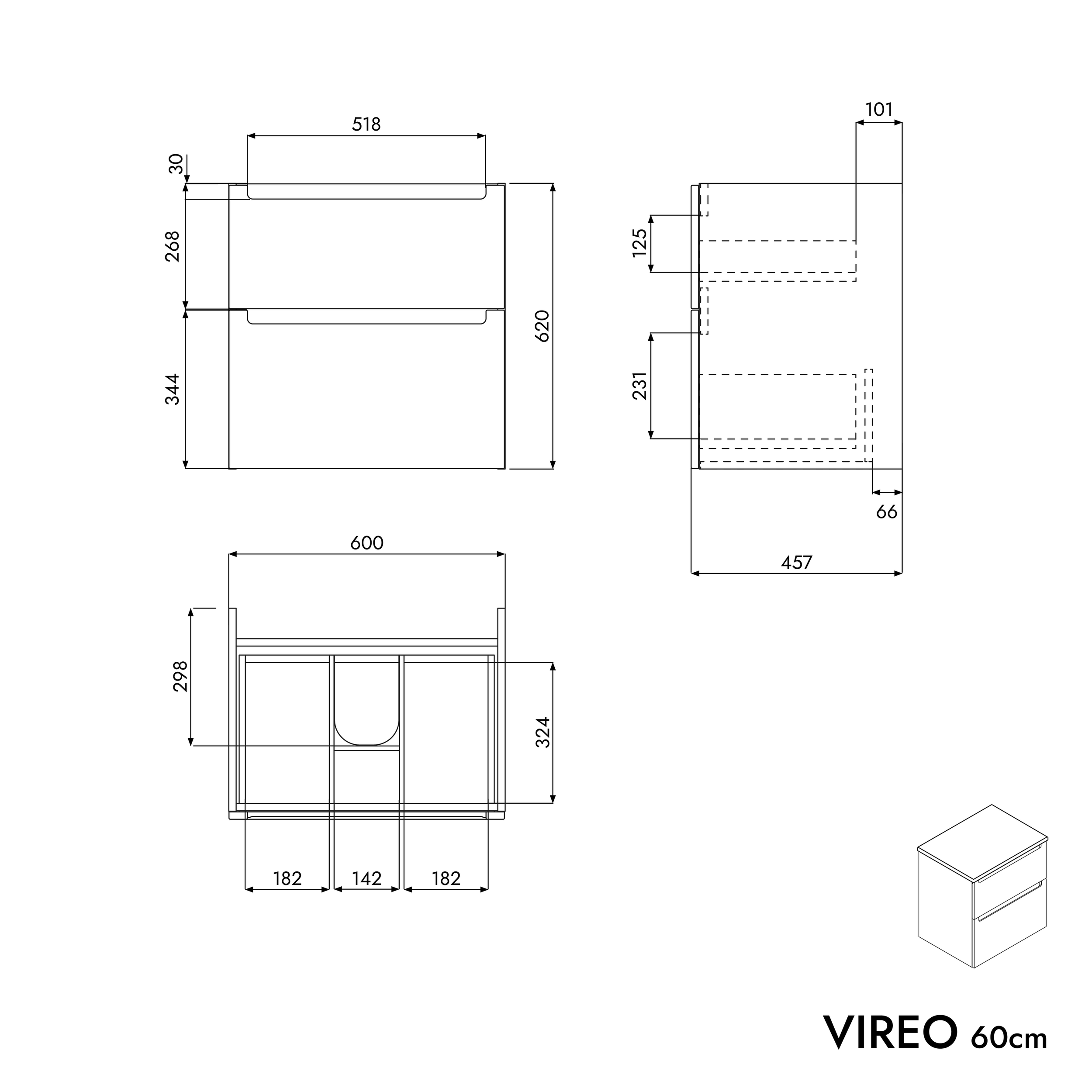 VIREO 60 cm underskab