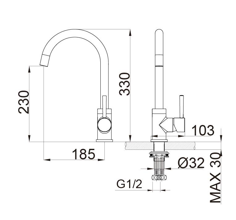 Bernstein 1434C-33 armatur med blandingsbatteri til vask eller håndvask